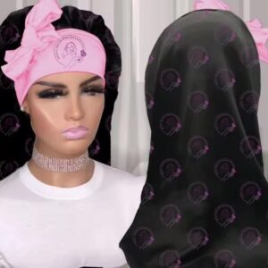 Long Satin Hair Bonnet – Pink Bow