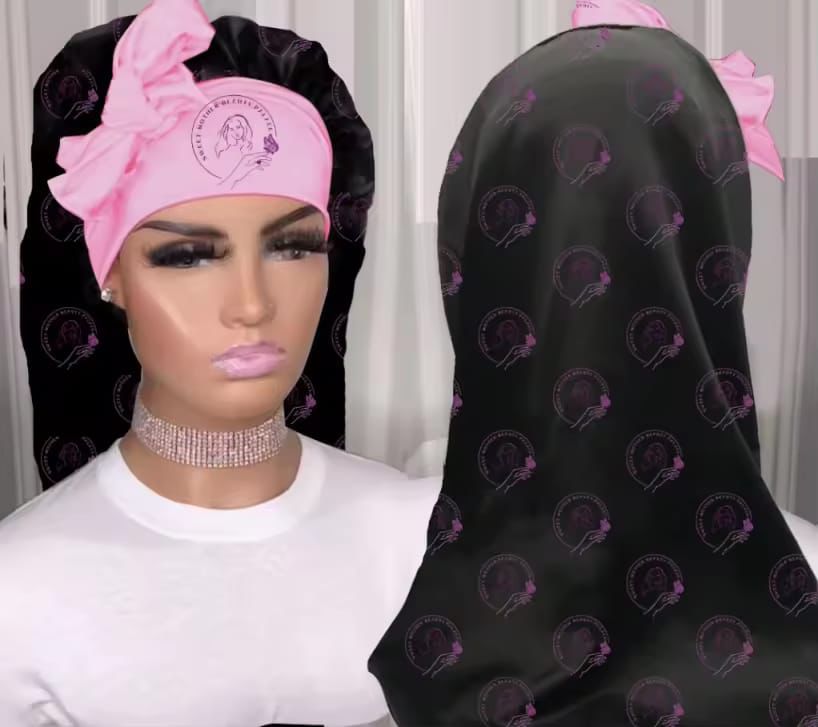 Long Satin Hair Bonnet – Pink Bow