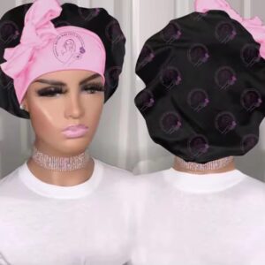 Short Satin Hair Bonnet – Pink Bow